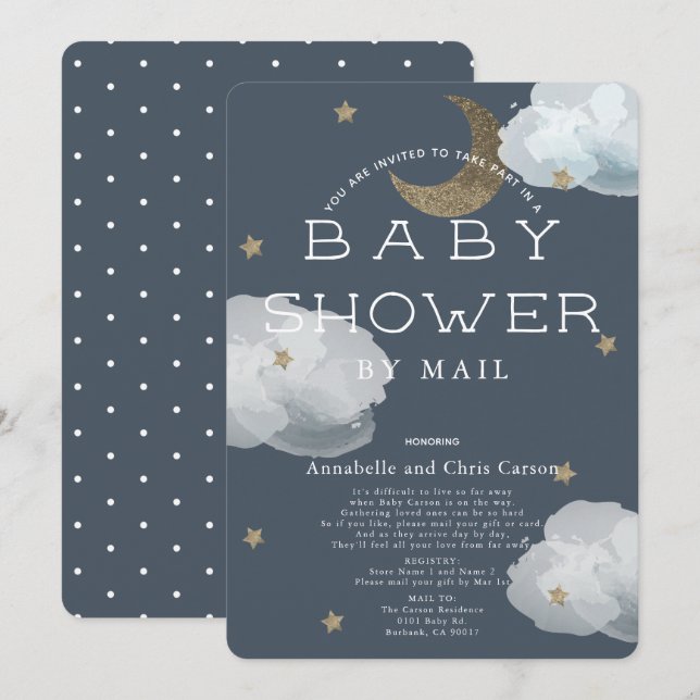 Invitación Luna, estrellas y nubes navegan por Baby Shower po (Anverso / Reverso)