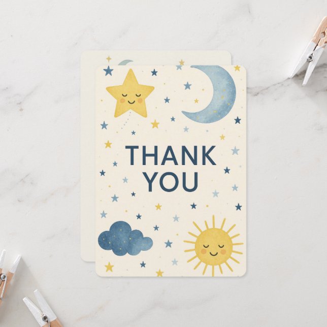 Invitación Luna, estrellas y Sun Celestial Baby Shower Gracia (Anverso/Reverso In Situ)