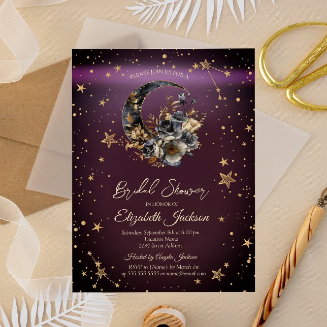 Invitación Luna floral celeste, ducha de novia con estrellas  (Subido por el creador)