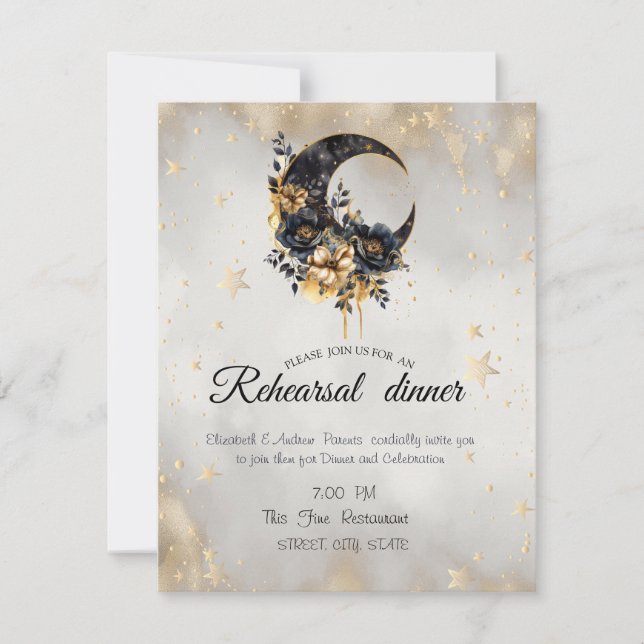 Invitación Luna Floral Celestial Gold Stars (Anverso)