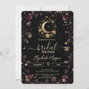 Invitación Luna Floral Dorada, Rosas Estrellas Shower Nupcial