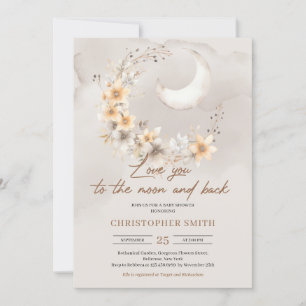 Invitación Luna floral neutra de género Boho y espalda bebé