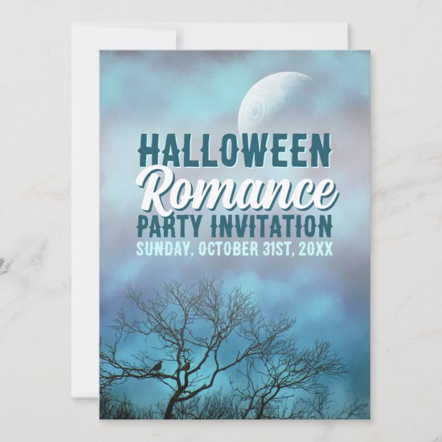 Invitación Luna Gótica Azul llena para Bodas y Halloween (Anverso)