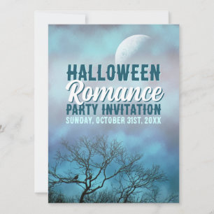 Invitación Luna Gótica Azul llena para Bodas y Halloween