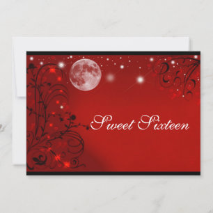 Invitación Luna Llena Elegante Rojo Negro Blanco, Dulces Diec