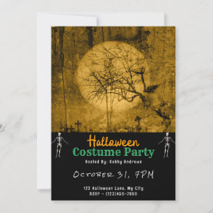 Invitación Luna Llena Espeluznante y Pájaros Negros Halloween