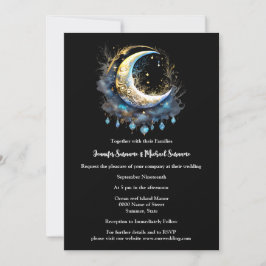 Invitación Luna lunar noche estelar azul negro elegante