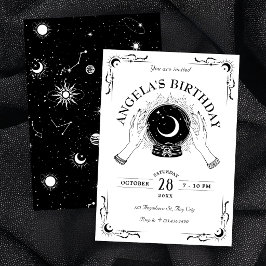 Invitación Luna mágica en blanco y negro bola de cristal cump