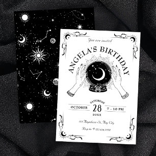 Invitación Luna mágica en blanco y negro bola de cristal cump