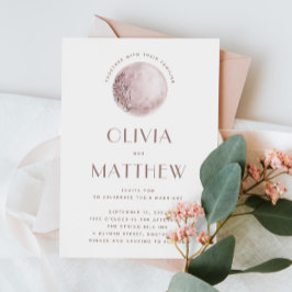 Invitación Luna mística | Boda QR Celestial Rosa Rubor