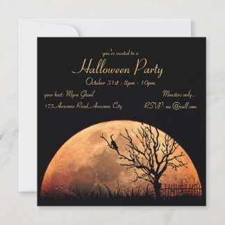Invitación Luna naranja, gato negro