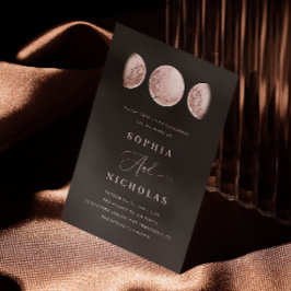 Invitación Luna Negra Rosa Rubor. Boda místico celeste