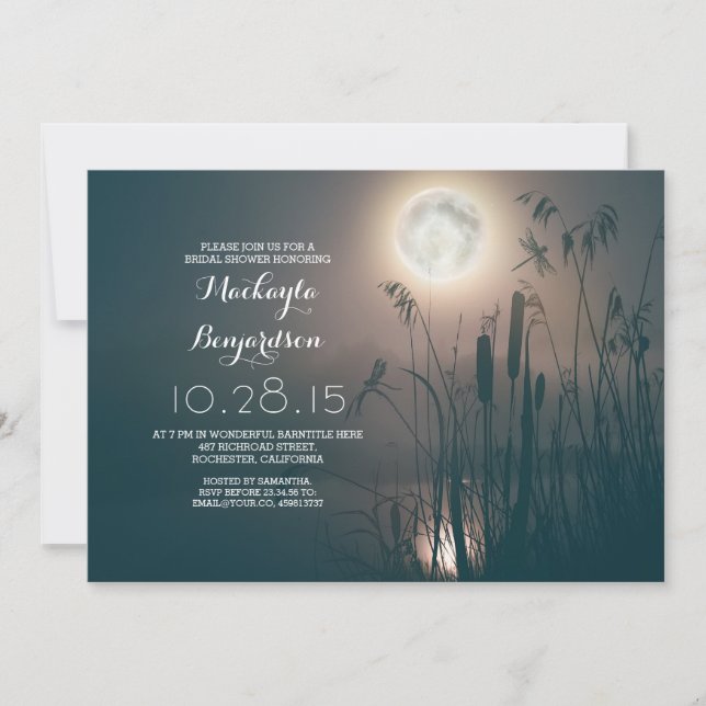 Invitación luna noche libélula y hierba de agua ducha de novi (Anverso)