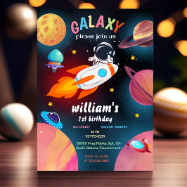 Invitación Luna Planeta Alien Stars Galaxia espacial 1er cump