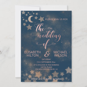 Invitación Luna romántica celestial y caligrafía de estrellas