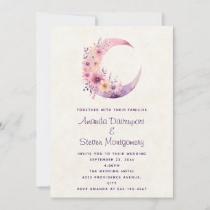 Invitación Luna rosa de media luna con Boda de flores de Boni