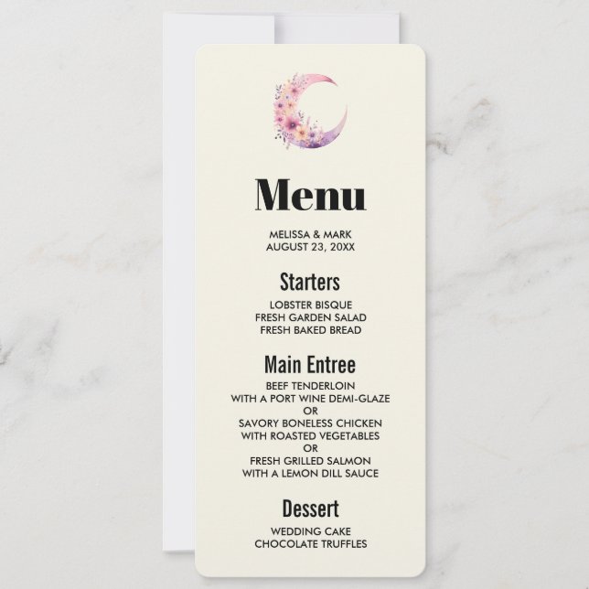 Invitación Luna rosa de media luna con flores de Bonito (Anverso)