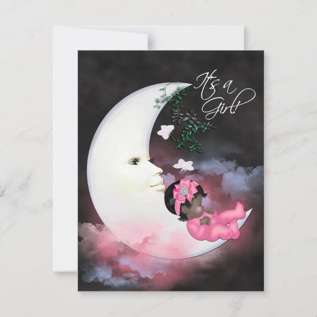 Invitación Luna rosa Niña Africana Americana Ducha (Anverso)
