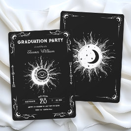 Invitación Luna sol tarot celestial graduacion blanco negro