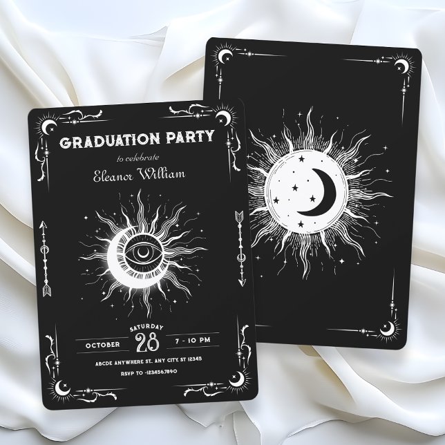 Invitación Luna sol tarot celestial graduacion blanco negro (Subido por el creador)