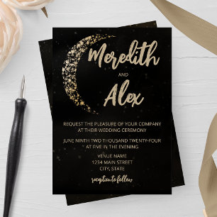 Invitación Luna y Boda negro y dorado