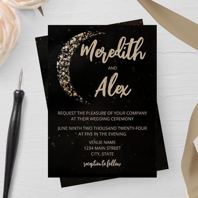Invitación Luna y Boda negro y dorado (Subido por el creador)