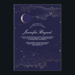Invitación Luna y dulce crecientes 16 de las estrellas de la<br><div class="desc">Tarde encantada - fiesta de cumpleaños de la marina de guerra de la noche estrellada - las invitaciones del dulce 16 con efecto del efecto metalizado de oro protagonizan y luna creciente.</div>