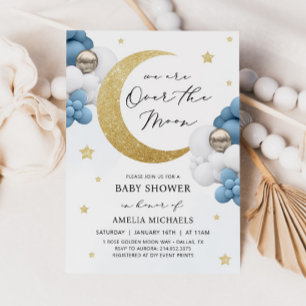 Invitación Luna Y Estrellas Azules Sobre El Baby Shower De La