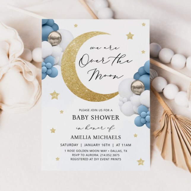 Invitación Luna Y Estrellas Azules Sobre El Baby Shower De La (Subido por el creador)