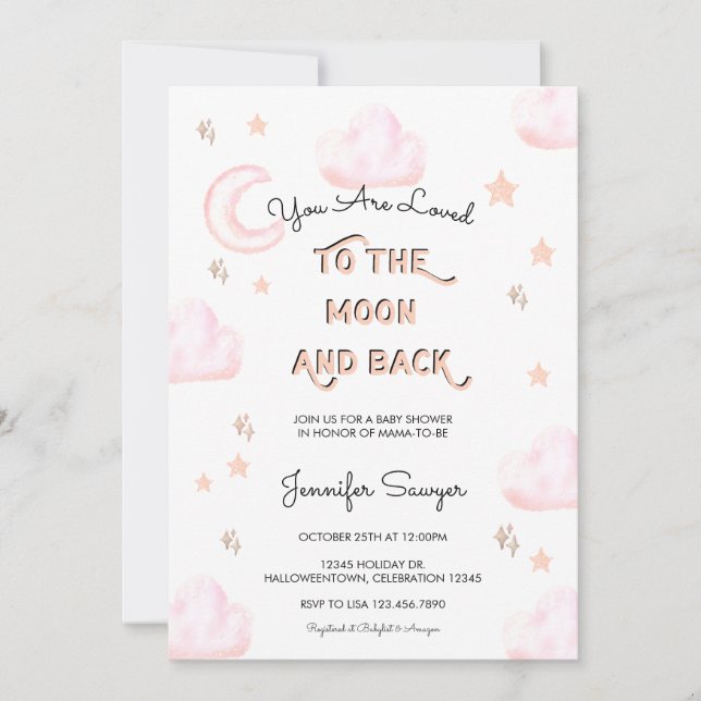 Invitación Luna y estrellas | Baby Shower acuarela moderna (Anverso)