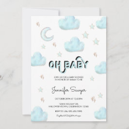 Invitación Luna y estrellas | Baby Shower acuarela moderna