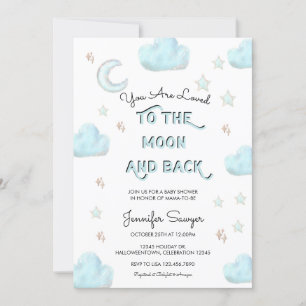Invitación Luna y estrellas Baby Shower acuarela moderna