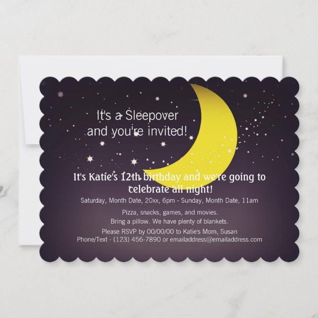 Invitación Luna y estrellas del Sleepover (Anverso)