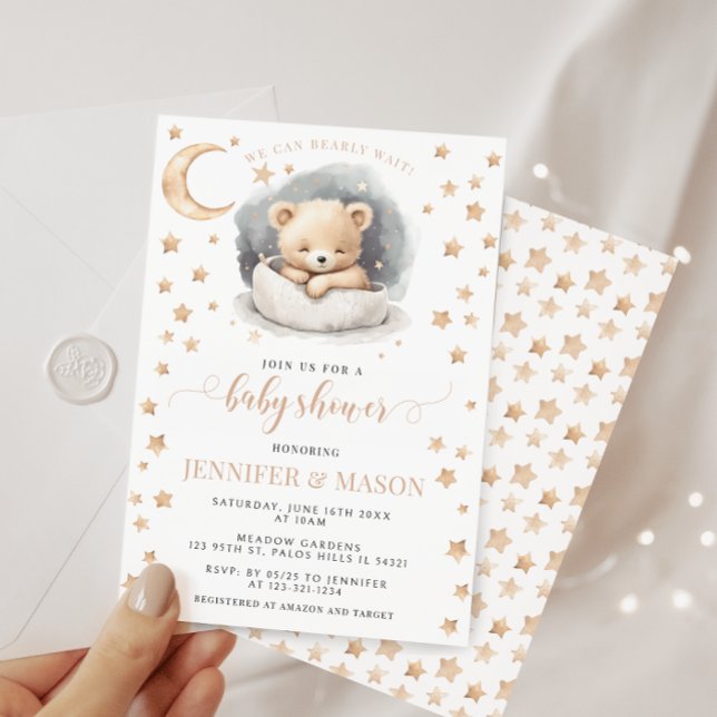 Invitación Luna y estrellas durmiendo oso oso bebé ducha (Subido por el creador)