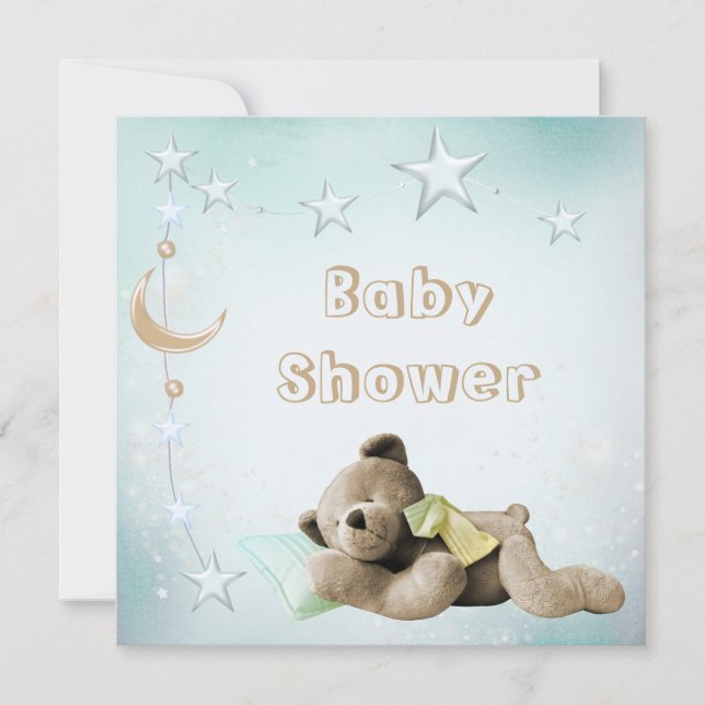 Invitación Luna y estrellas lindas Baby Shower del peluche el (Anverso)