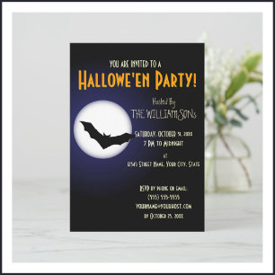 Invitación Luna y murciélago espeluznantes de Halloween