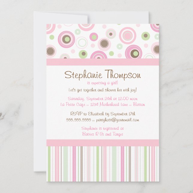 Invitación Lunar dulce rosado Baby Shower del chica de Brown (Anverso)