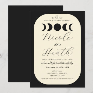Invitación Lunar Luxe Negro y Crema Bodas de Fase Lunar 