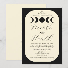 Invitación Lunar Luxe Negro y Crema Bodas de Fase Lunar