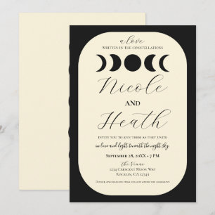 Invitación Lunar Luxe Negro y Crema Bodas de Fase Lunar 