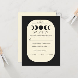 Invitación Lunar Luxe Negro y Crema Fase Lunar Boda RSVP