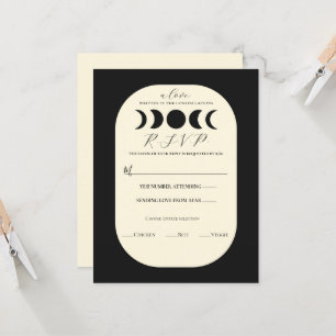 Invitación Lunar Luxe Negro y Crema Fase Lunar Boda RSVP