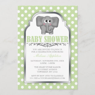 Invitación Lunar verde claro Baby Shower del elefante lindo