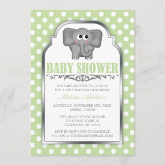 Invitación Lunar verde claro Baby Shower del elefante lindo