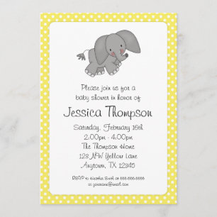 Invitación Lunares amarillos Baby Shower del elefante