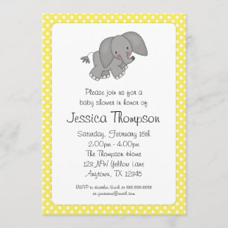 Invitación Lunares amarillos Baby Shower del elefante