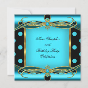 Invitación Lunares Azules Turquesa Dorado Negro Fiesta de Cum