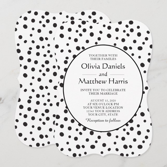 Invitación Lunares. Boda blanco y negro (Anverso / Reverso)