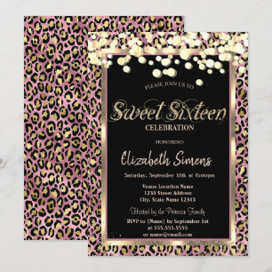 Invitación Lunares de Confeti Dorados Estampado de Leopardo D