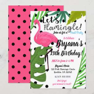 Invitación Lunares de Flamenco Rosa Fiesta de Verano Flamíger